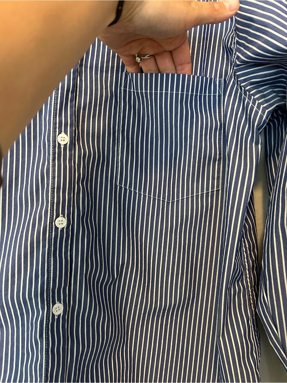Truth Navy and White Pinstripe Button-Down Shirt with White Collar - Picture 8 of 12